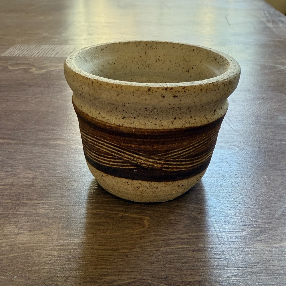 Handmade Brown and Cream Pottery pot.